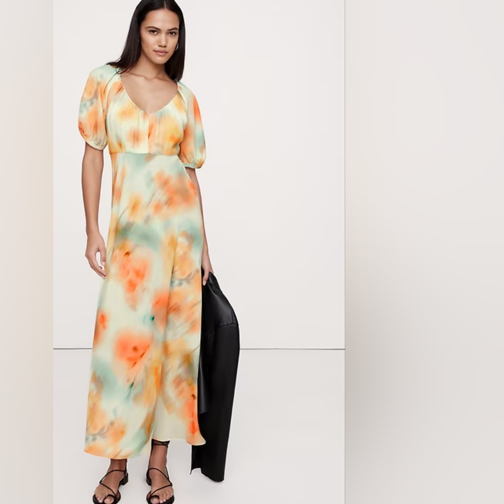 Banana Republic Crepe V-Neck Maxi Dress Size 12 NWT